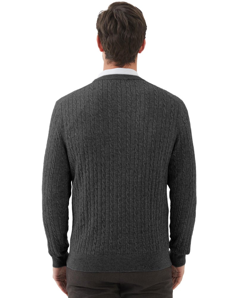 Kallspin Men's Cable Knit Crewneck Sweater Pullovers Wool Blend Relax Fit Knitwear (Charcoal, X-Large) - Image 2